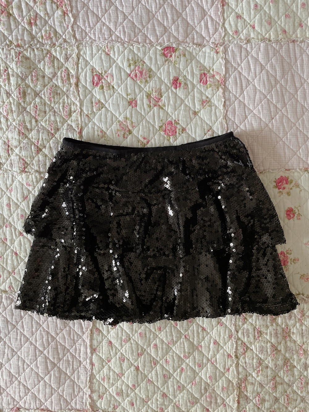 Black Sequin Layered Mini Skirt
